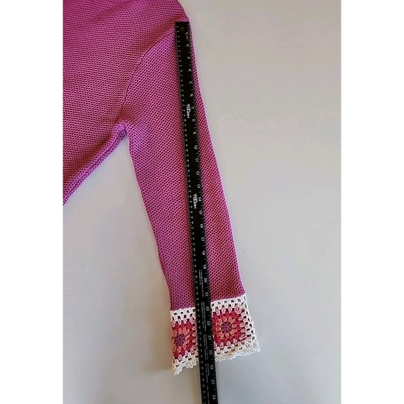 VTG 80s 90s Joseph A Granny Square Crochet Pullover Sweater Sz XL Pink Boxy Boho - Picture 6 of 9